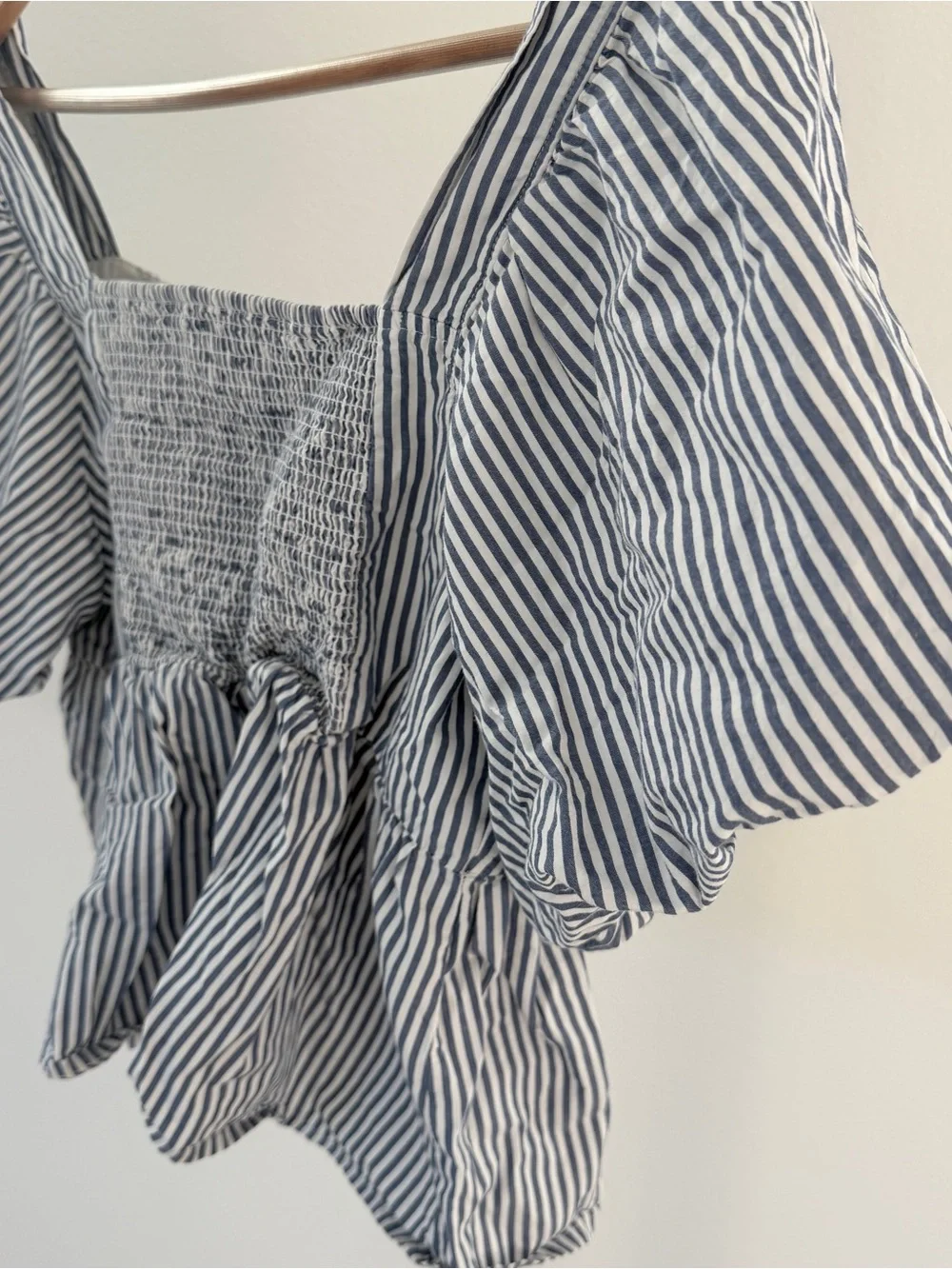 Old Navy Navy & White Striped Puff-Sleeve Square Neck Top Medium